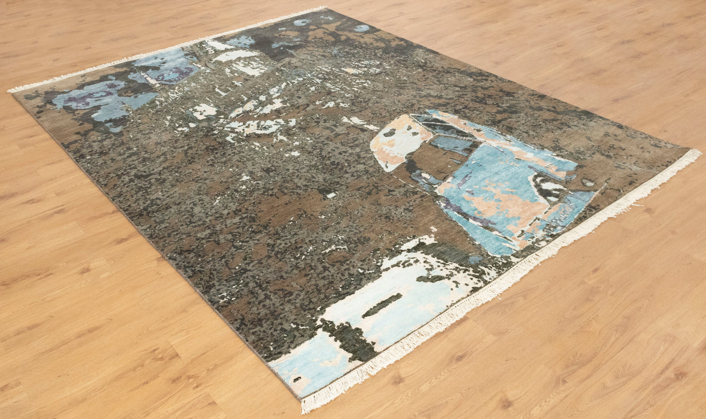 8x10 High Quality Green Grey Abstract Painting Rug for Bedroom | Shritija Rugs | Abstract Rugs Online